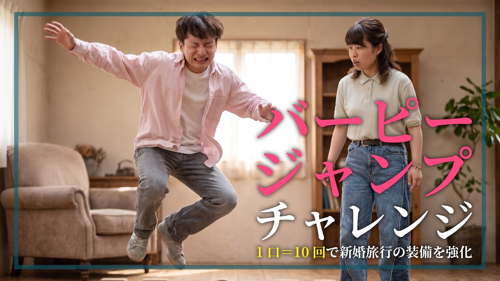 バーピージャンプ1口＝10回！集まった分だけ追い込んで、新婚旅行の装備を最強にしたい！のサムネイル