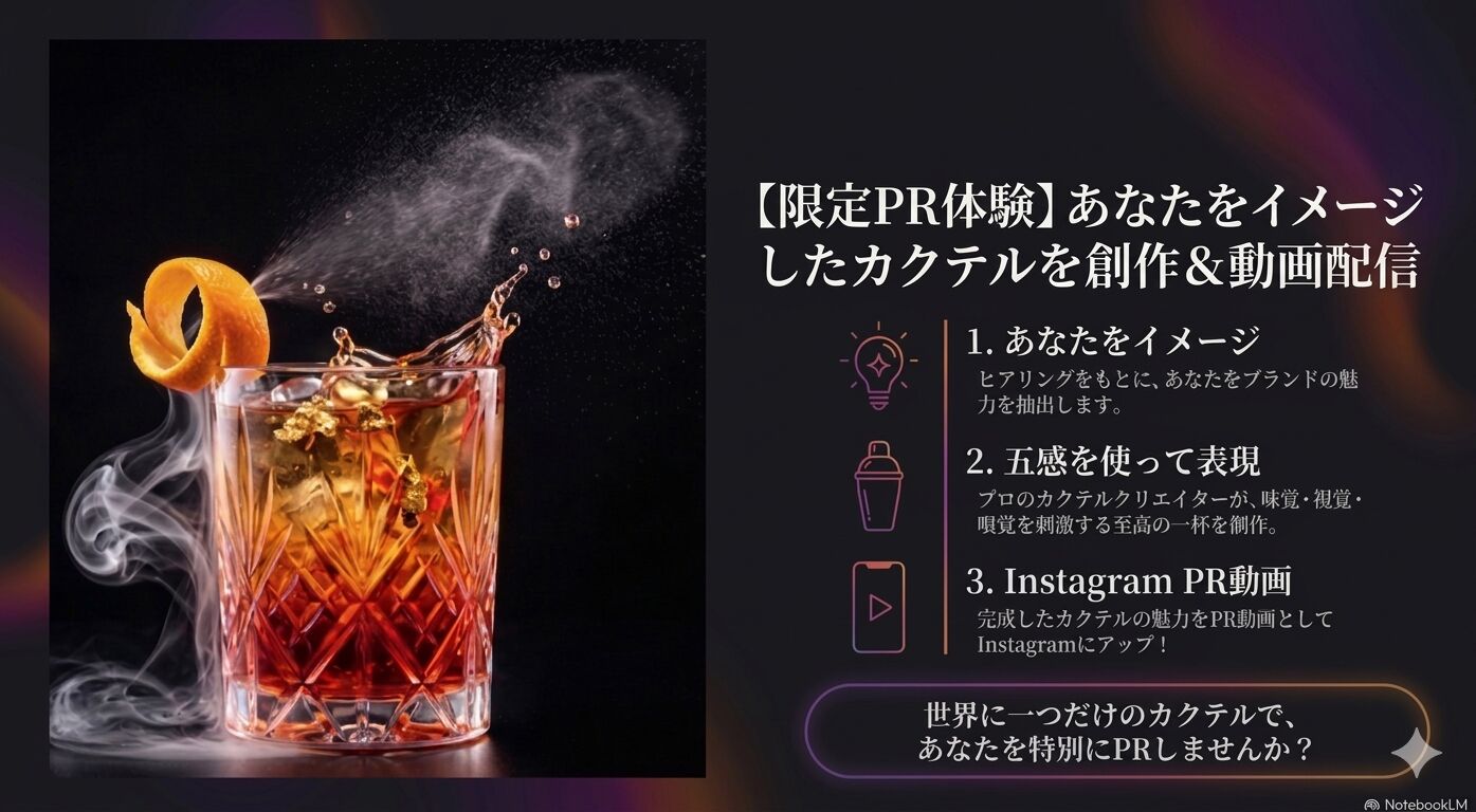 【PR投稿体験】あなたをイメージしたカクテルを動画投稿いたします！のサムネイル